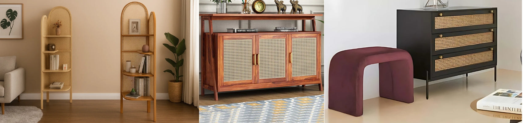 Wooden Cane & Rattan Almirah & Cabinet