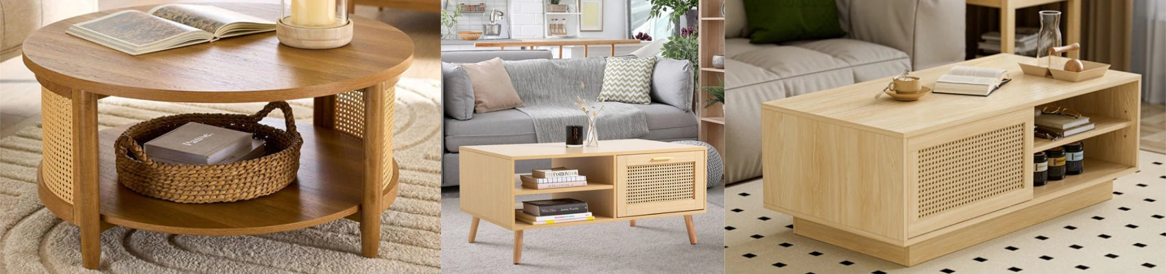 Wooden Cane Rattan Coffee Table