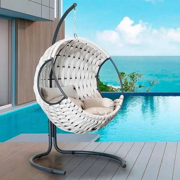 Balcony Swing Chair & Patio Swing - Wicker, Braid, Aluminum and Wood. INDIA - LUXOX®