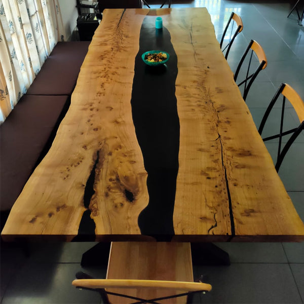 Epoxy Resin River table, Black Perl Sea Table - Dining Table - Midnight Flow