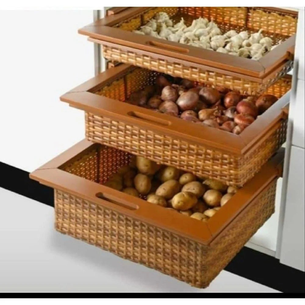 Alluminium PE Wicker Basket - Kitchen Basket - Fruit Vegitable Basket LUXE - Powder Coated Rust Free, Termite Free, Washable, With PVC Channel - Rail