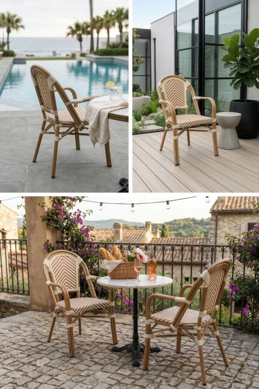 Belle Rattan Classique French Bistro Cane & Wicker Coffee Chair | Aluminium Frame | Stackable Café & Patio Chair