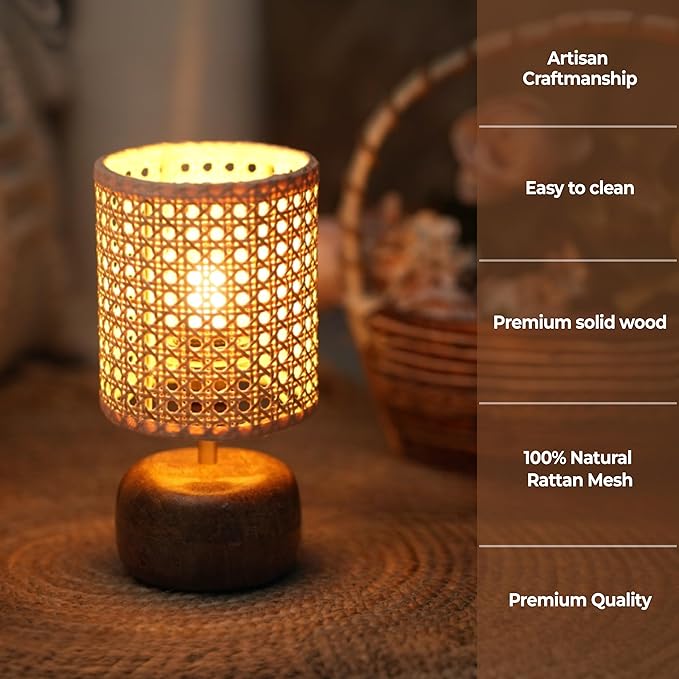 Cane & Rattan Lamp Premium Teak Wood I Rattan Cane Webbing- Accessories- Lattura 2