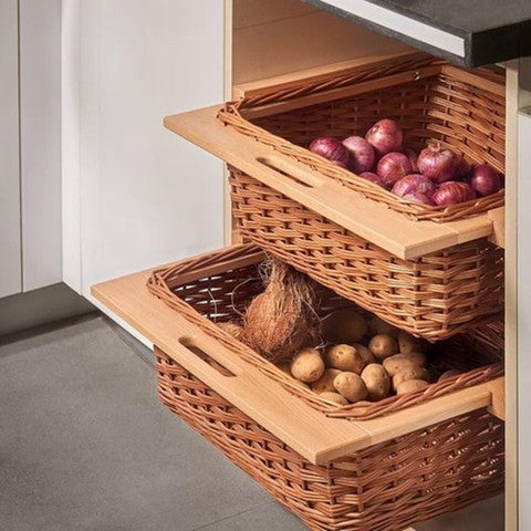 Cane & Rattan Wicker basket - Kitchen Basket with Wooden Rail, Fruit & Vegitabe Basket - WovenNest - USE Discount Code : BASKETDEAL25 to get 25 Percent Discount
