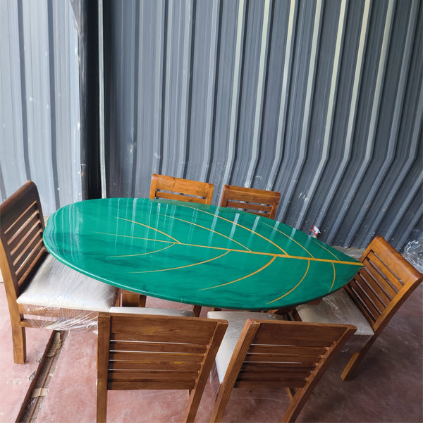 Epoxy Resin Leaf table, Green Leaf Table - Dining Table - Botanica