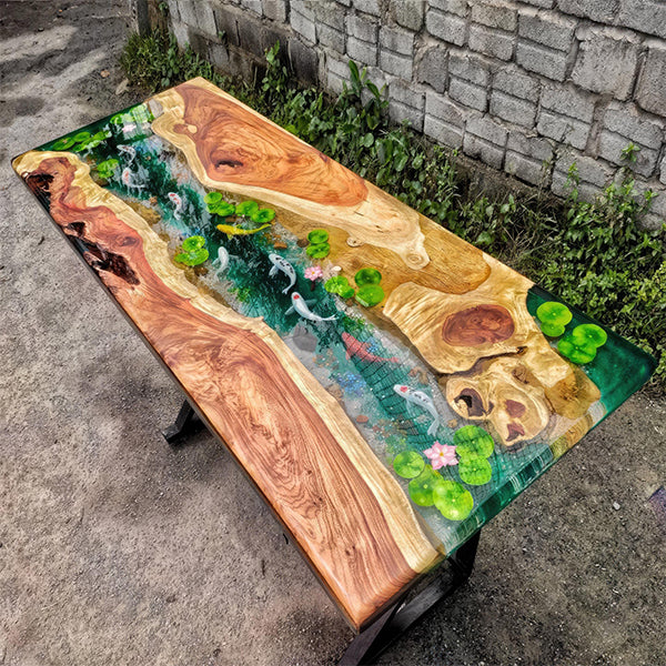 Epoxy Resin River table, Blue ocean Life Table - Dining Table - AquaVerse