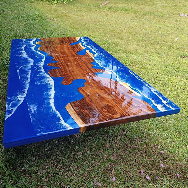 Epoxy Resin River table, Blue ocean Life Table - Dining Table - OceanWhisper