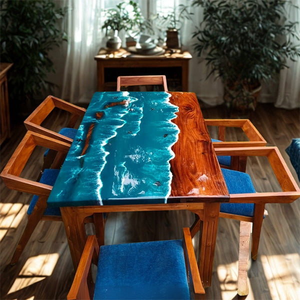 Epoxy Resin River table, Blue ocean Life Table - Dining Table - RiverLuxe