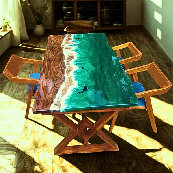 Epoxy Resin River table, Blue ocean Life Table - Dining Table - RiverLuxe