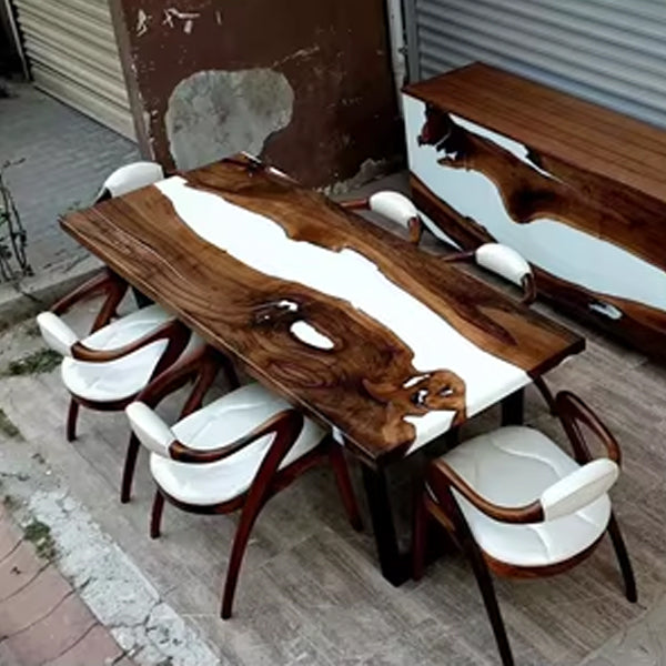 Epoxy Resin River table, White River Table, White sea - Dining Table - SnowResin