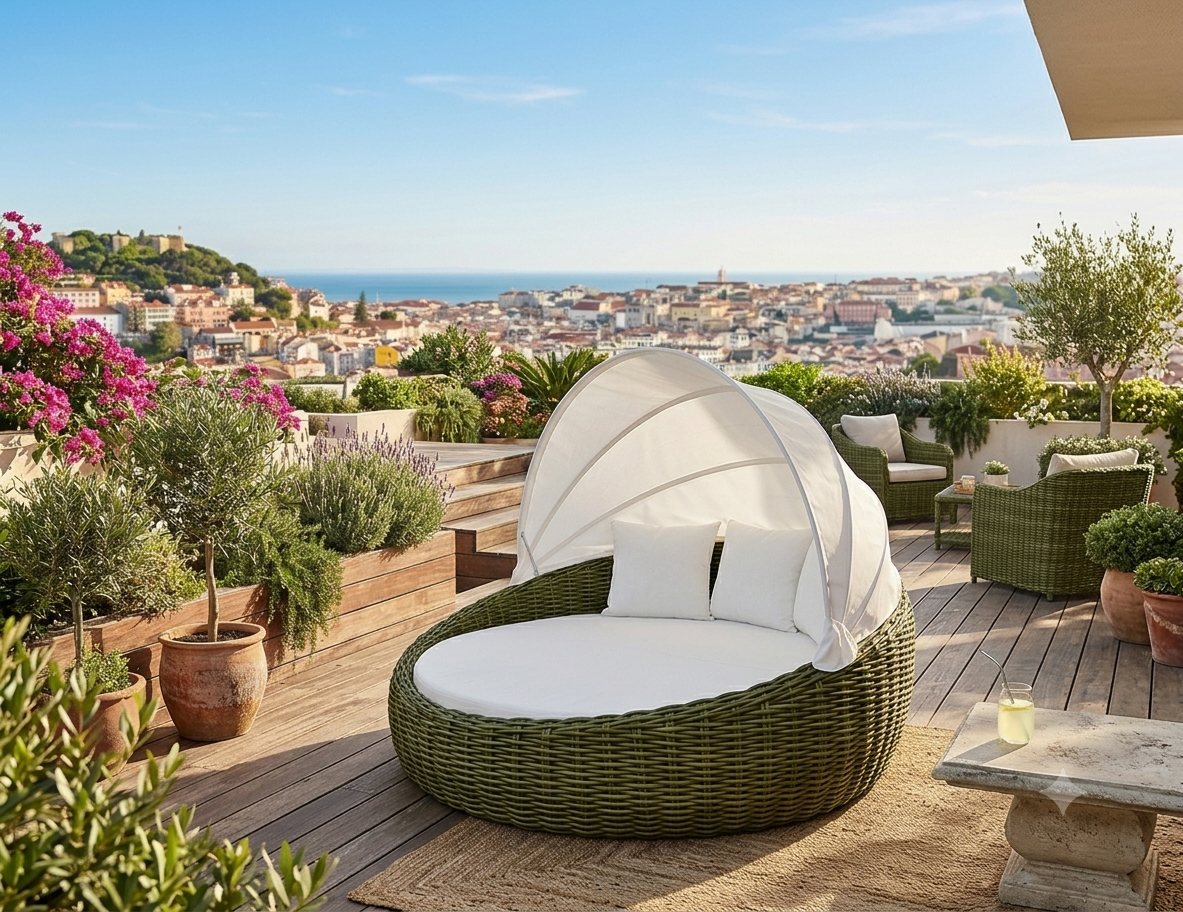 Great Scallop Willow Edition – Luxury Outdoor Wicker Canopy Bed