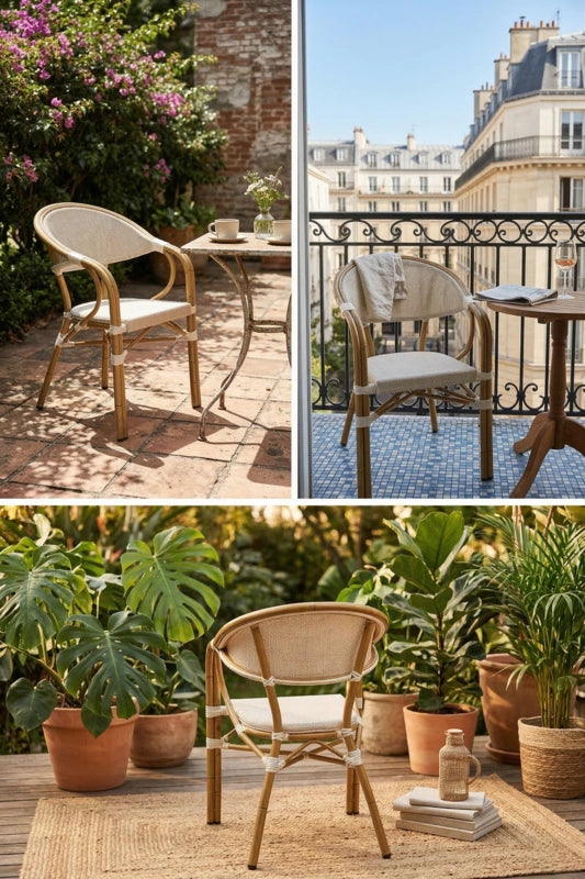 Le Raffiné French Bistro Cane & Wicker Coffee Chair | Aluminium Frame | Stackable Café & Patio Chair