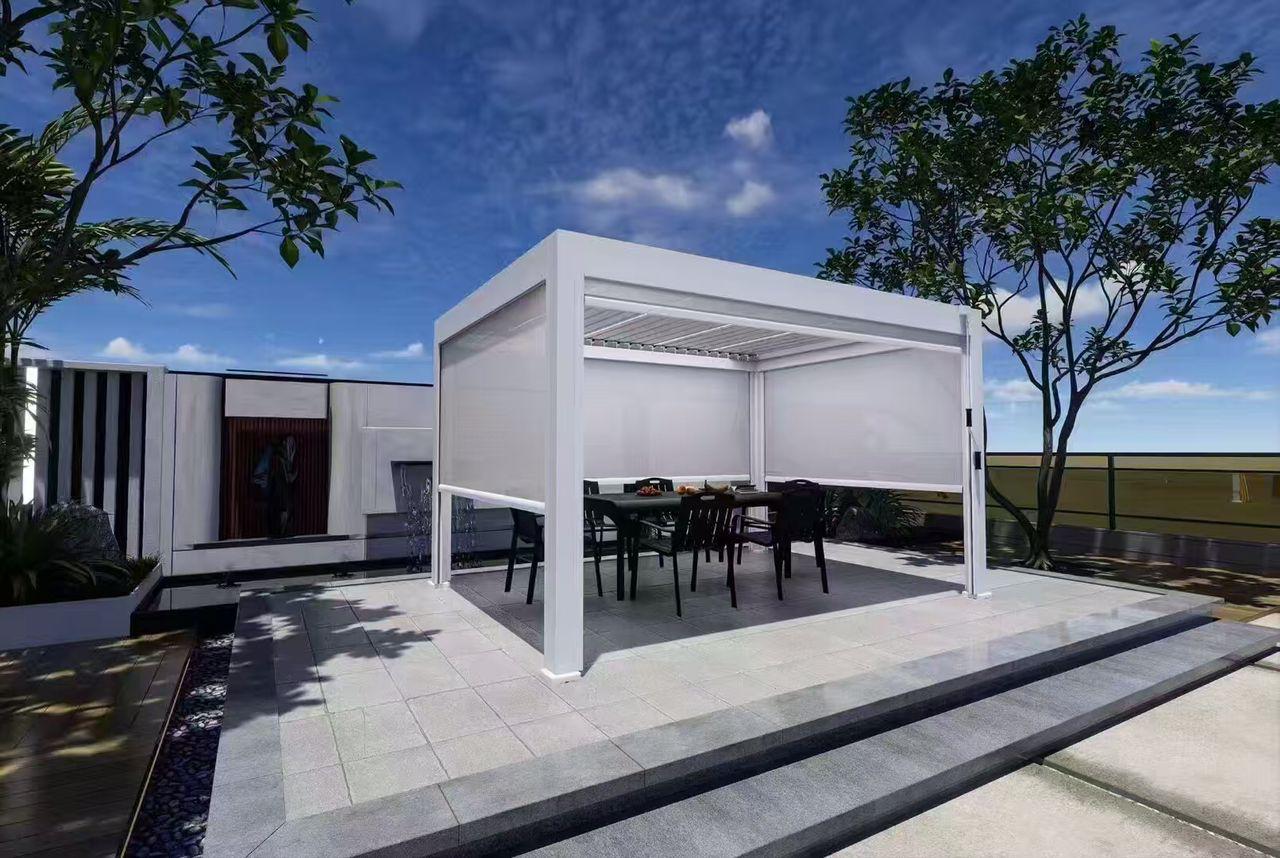 Lumière Louvre Pavilion Retractable Metal Gazebo | Motorised & Manual Roof | Heavy-Duty Outdoor Structure India white