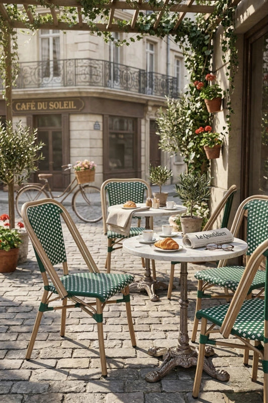 Maison Prestige French Bistro Cane & Wicker Coffee Chair | Aluminium Frame | Stackable Café & Patio Chair