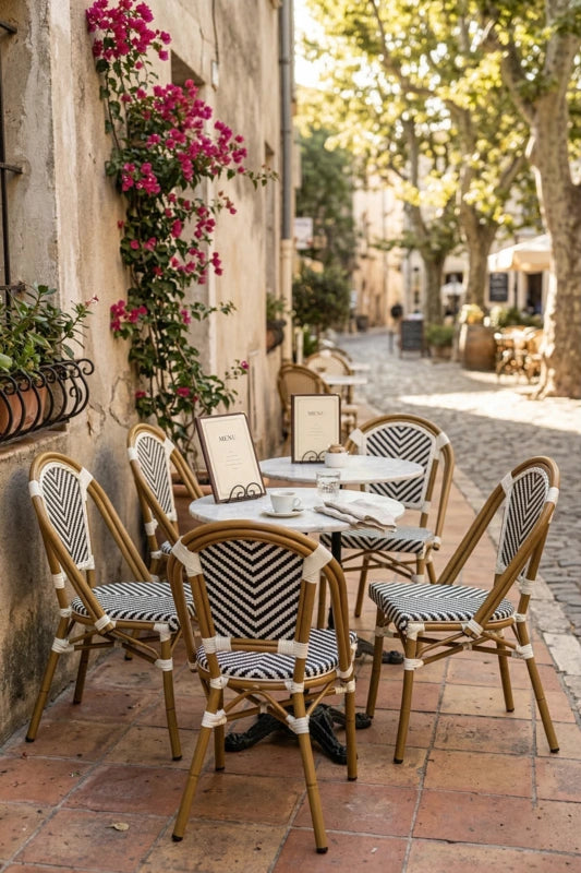 Noir Cannage French Bistro Cane & Wicker Coffee Chair | Aluminium Frame | Stackable Café & Patio Chair