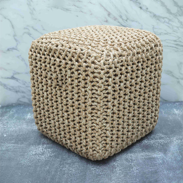 Outdoor patio Braid and Rope Puff Stool Foot-On - Cloud Pouf
