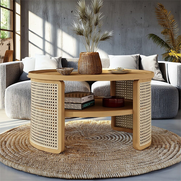 Wooden Cane Rattan Coffee Table - Pureza