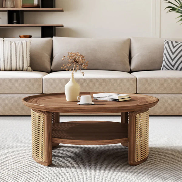 Wooden Cane Rattan Coffee Table - Rejoice