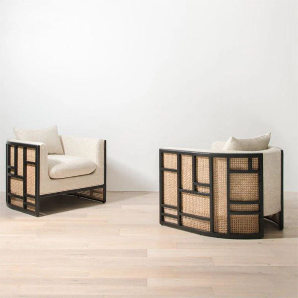Wooden Cane & Rattan Lounge Chair - Softy