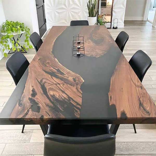 Epoxy Resin River table, Black Sea Table - Dining Table - Creole