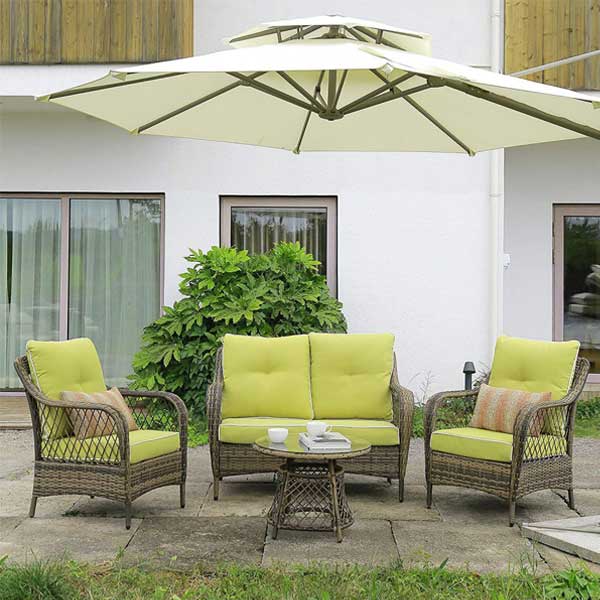 geen and brown patio cushion and umbrella Outdoor Wicker Sofa