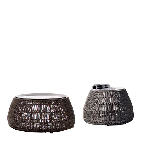 Outdoor patio Braid and Rope Puff Stool Foot-On - Pristine