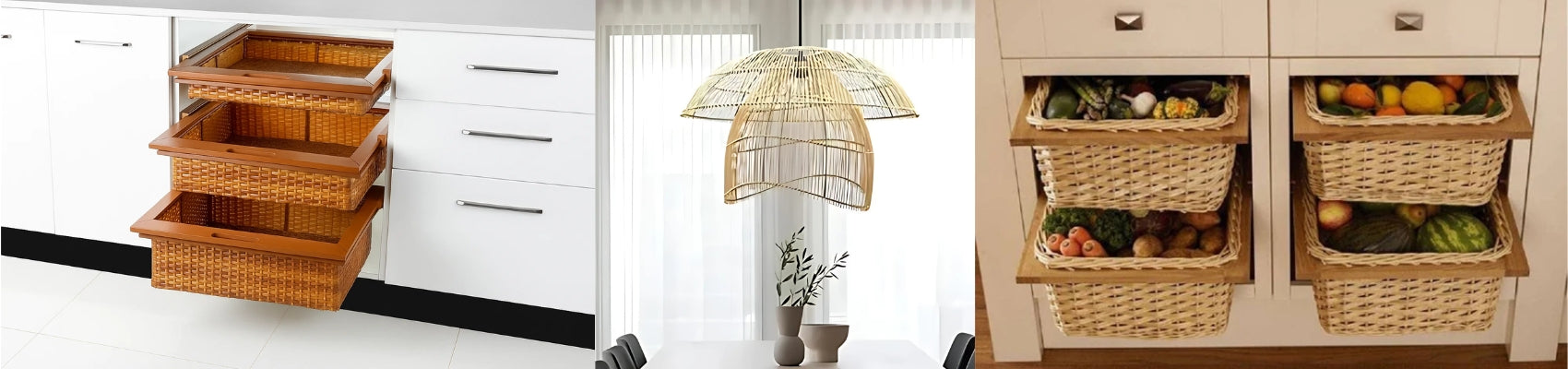 Cane Rattan Basket & Lamps 