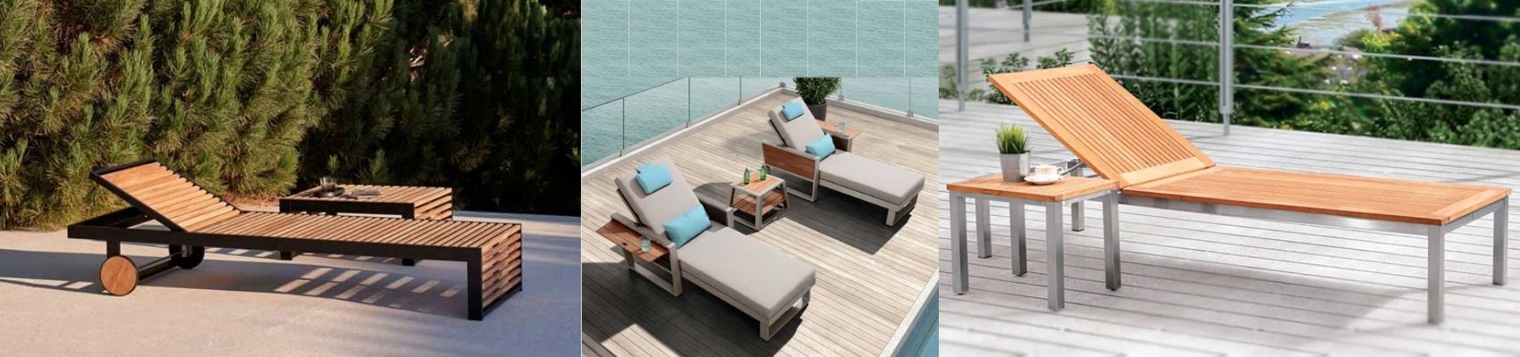 Outdoor Wood & Steel Combo Sun Lounger