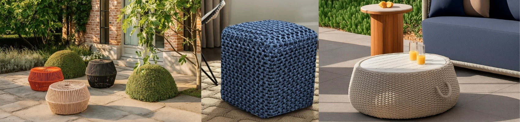 Outdoor Braid and Rope Ottoman Puff Stool | पफ स्टूल | Patio Furniture