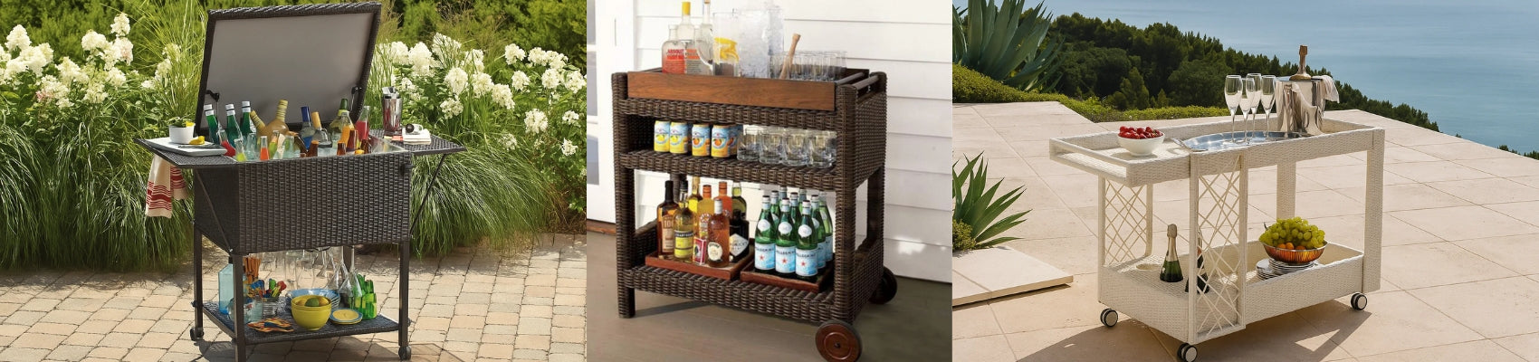 Wicker Service Trolley | विकर सर्विस ट्रॉली / फूड सर्विंग ट्रॉली विद व्हील्स / Patio Trolley & Bar Cart by Luxox