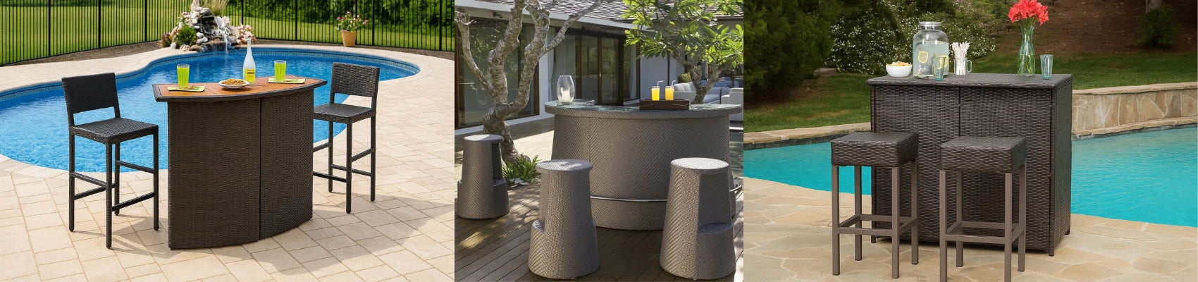 Outdoor Wicker Bar Console & Chairs
