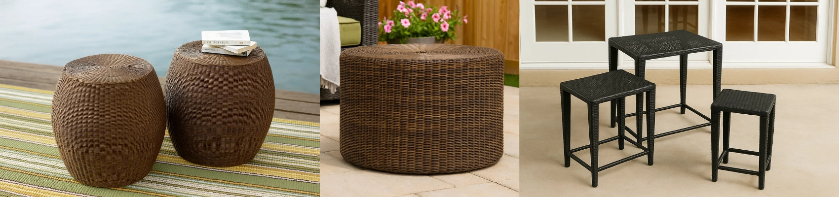 Outdoor Wicker Stool & Nest Table