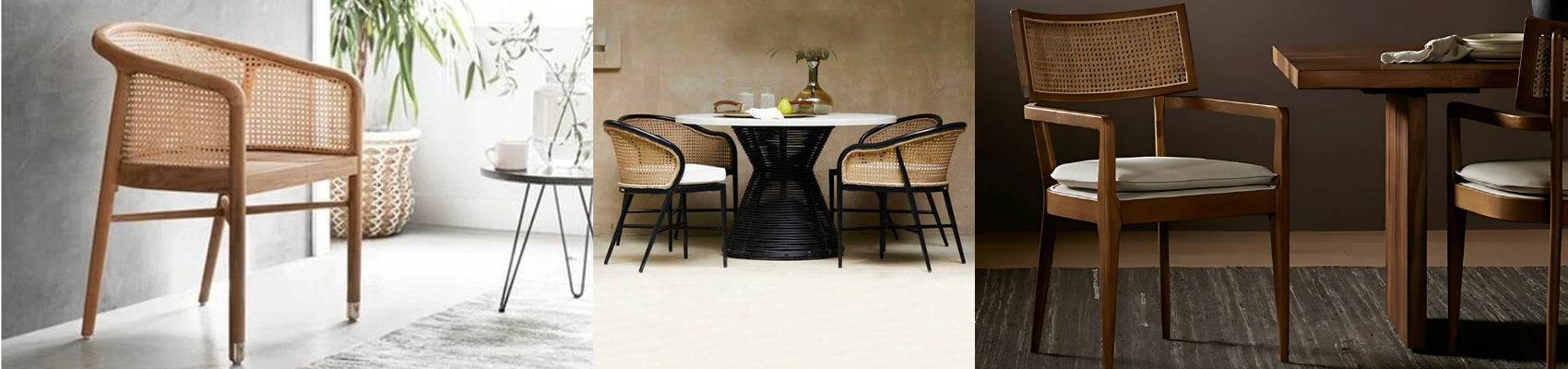 Wooden Cane & Rattan Dining Set 