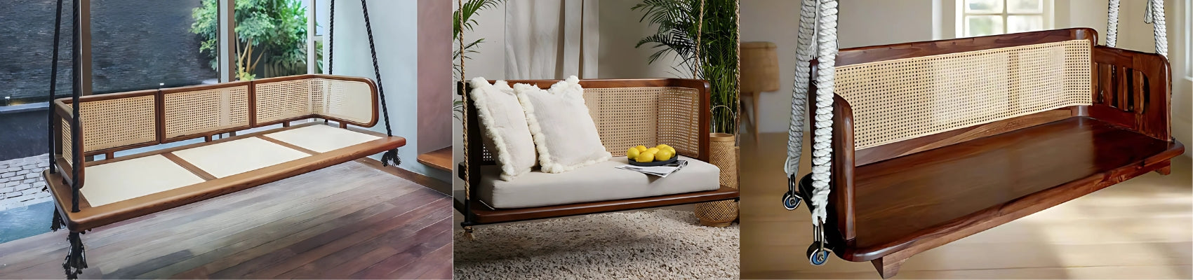 Wooden Cane & Rattan Swing