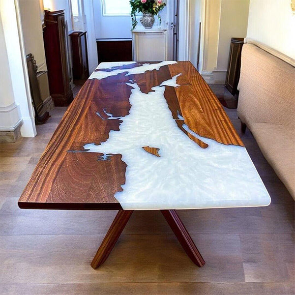 Epoxy Resin River table, Perl White Sea Table - Dining Table - PearlWave