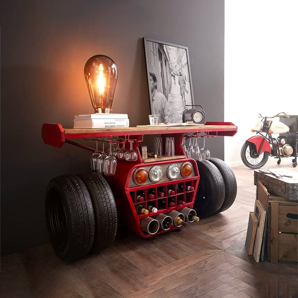 Antique Rustic Automobile Furniture - Wine Cabinet - Racer’s Reserve