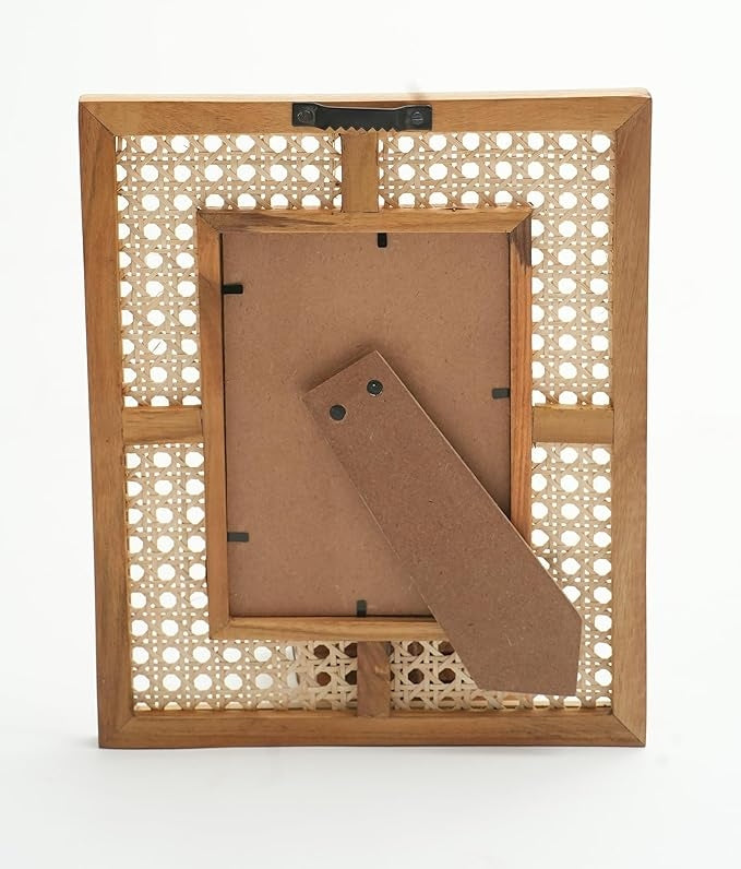 Cane & Rattan Photo Frame Premium Teak Wood & HD Glass I Rattan Cane Webbing- Accessories- CasaCane back