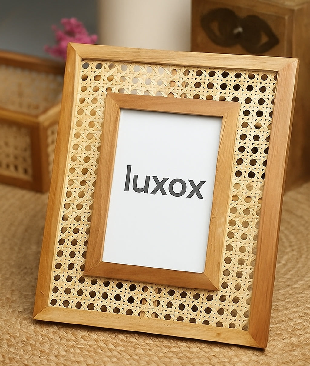 Cane & Rattan Photo Frame Premium Teak Wood & HD Glass I Rattan Cane Webbing- Accessories- CasaCane