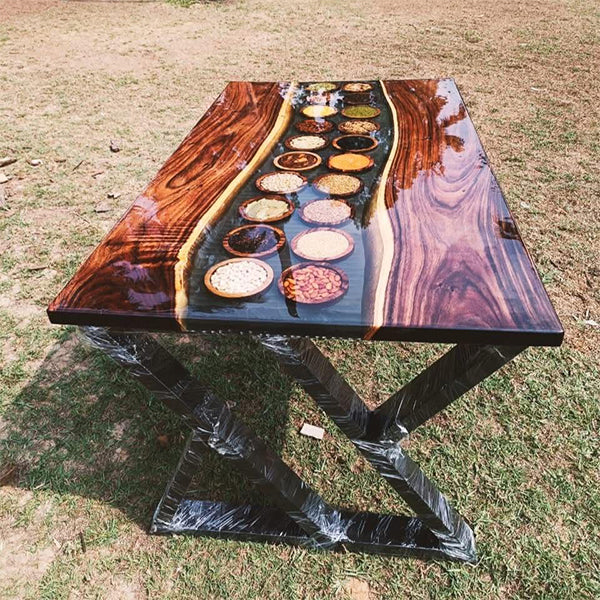 Epoxy Resin River table, White River Table, White sea - Dining Table - Golden Grain