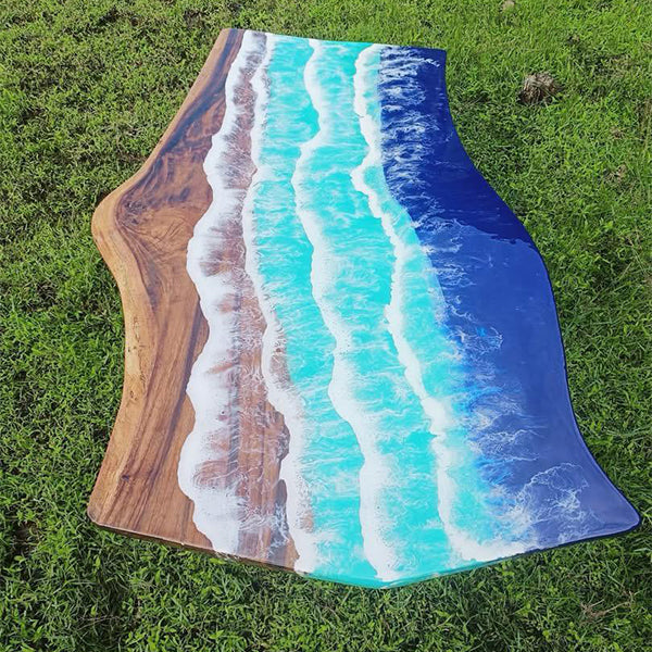 Epoxy Resin River table, Blue ocean Life Table - Dining Table - OceanWhisper