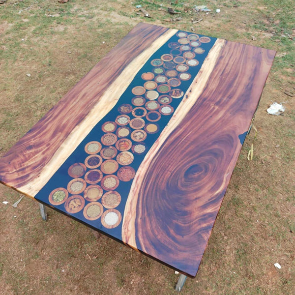 Epoxy Resin River table, White River Table, White sea - Dining Table - Golden Grain