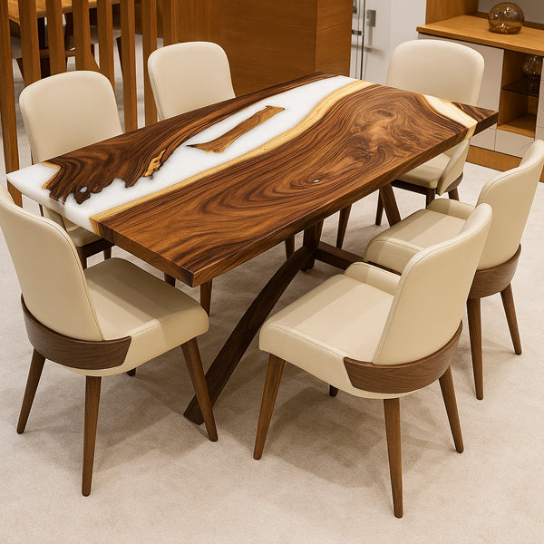 Epoxy Resin River table, White River Table, White sea - Dining Table - ResinGlow