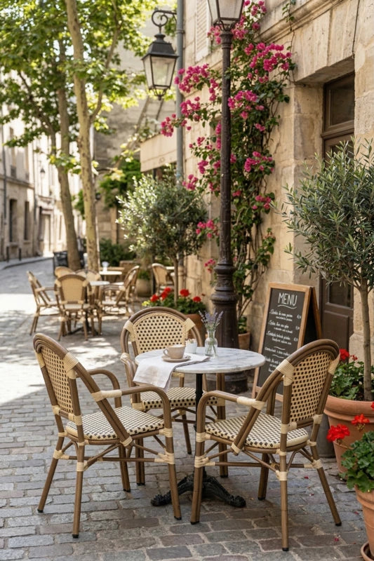 Le Patrimoine French Bistro Cane & Wicker Coffee Chair | Aluminium Frame | Stackable Café & Patio Chair