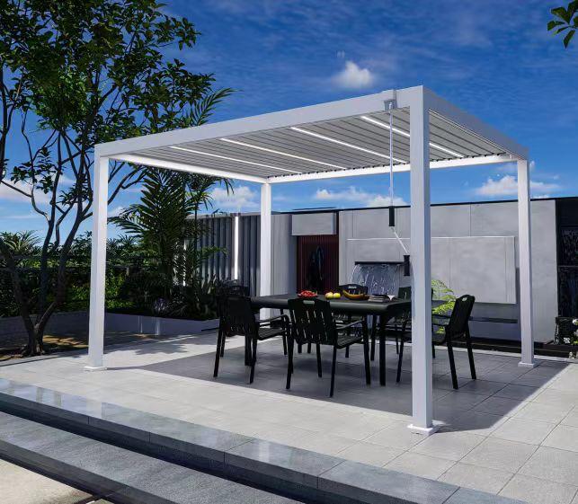 Lumière Louvre Pavilion Retractable Metal Gazebo | Motorised & Manual Roof | Heavy-Duty Outdoor Structure India open