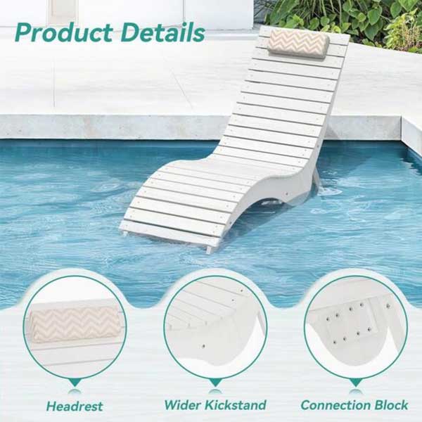 Outdoor Floating Pool Lounger FRP - Submerged Sun Bed, Immersed Sun Lounger, Water Dip Laguna Wave Sunbed feature