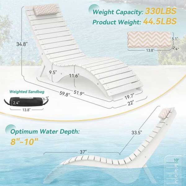 Outdoor Floating Pool Lounger FRP - Submerged Sun Bed, Immersed Sun Lounger, Water Dip Laguna Wave Sunbed size