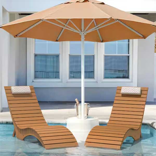 Outdoor Floating Pool Lounger FRP - Submerged Sun Bed, Immersed Sun Lounger, Water Dip Laguna Wave Sunbed Wood finish