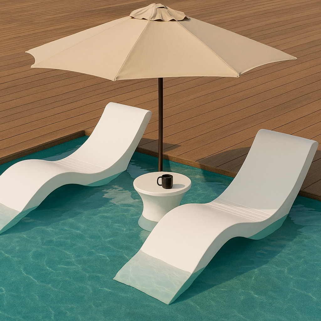 Outdoor Pool Lounger FRP - Submerged Sun Bed, Partialy Immersed Sun Lounger, Water Dip Sun Lounger Fluidic 
