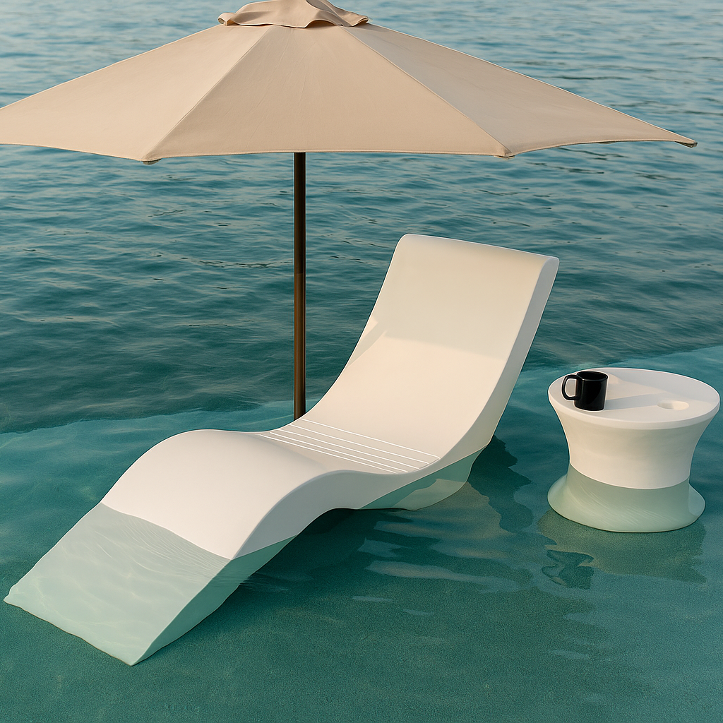 Outdoor Pool Lounger FRP - Submerged Sun Bed, Partialy Immersed Sun Lounger, Water Dip Sun Lounger Fluidic 