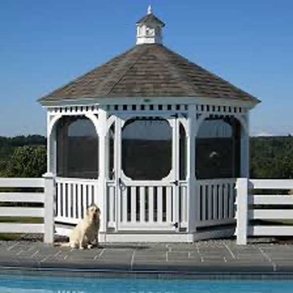 Octagonal FRP VistaGlaze FRP Pavilion glass closed gazebo in graphite colour for garden, terrace and resort installation WHITE